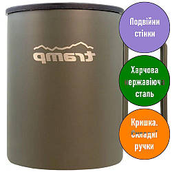 Термокухоль Tramp. 0,4 л. 10,3х11х11см. Кришка-поїлка. Складані ручки. Олива. Термочашка UTRC-137