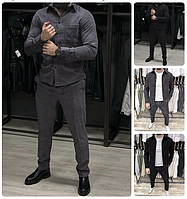 Чоловічий костюм з мікровельвету Модель: 1452-380 Кольори: чорний, графіт