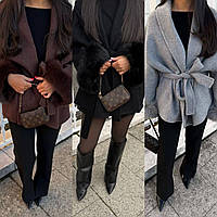 Пальто Oversize з хутряними манжетами Модель: 824-018 Колір: чорний, шоколадний, сірий