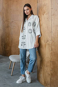 Жіноча вишита сорочка оверсайз із льону MKSMV152-102 SEAM