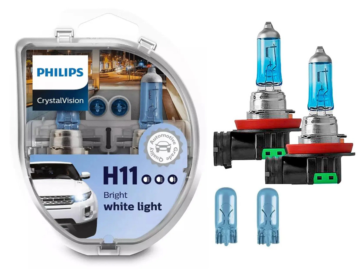 Комплект галогенових ламп PHILIPS 12362CV H11 55W 12V PGJ19-2 CrystalVision + W5W, фото 1