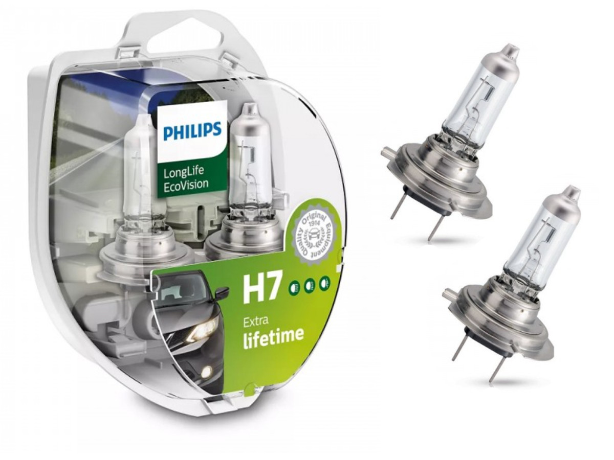 Комплект галогенових ламп PHILIPS 12972LLECOS2 H7 55W 12V PX26d EcoVision, фото 1