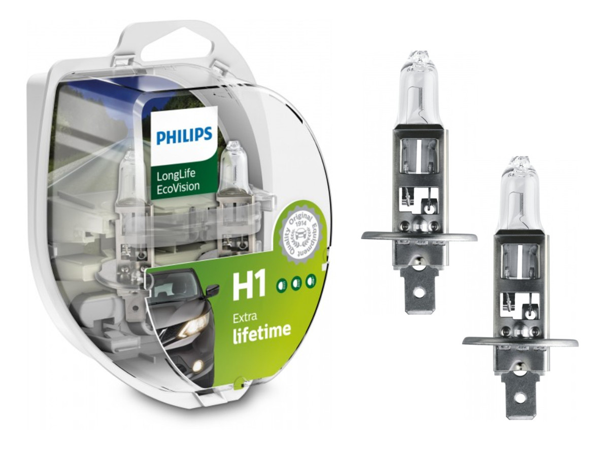 Комплект галогенових ламп PHILIPS 12258ECOS2 55W 12V P14,5s H1 EcoVision, фото 1