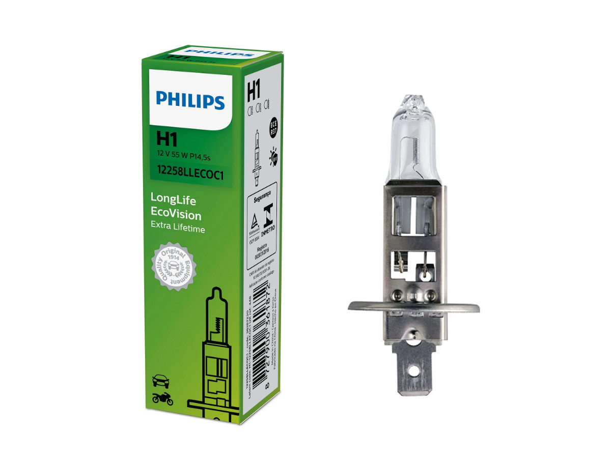 Галогенова лампа PHILIPS 12258LLECOC1 H1 55W 12V P14,5s LLECO, фото 1