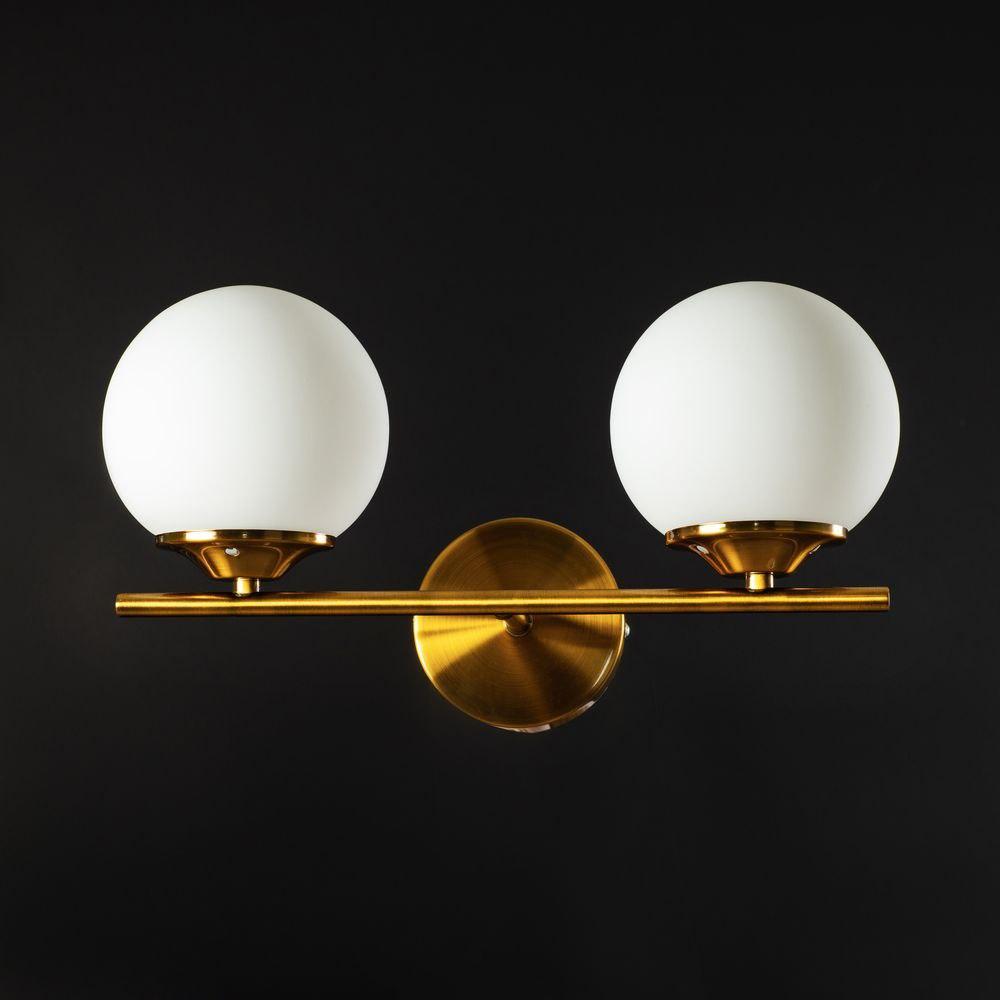 Настінний світильник з 2 плафонами зі скла патрони E14 золото