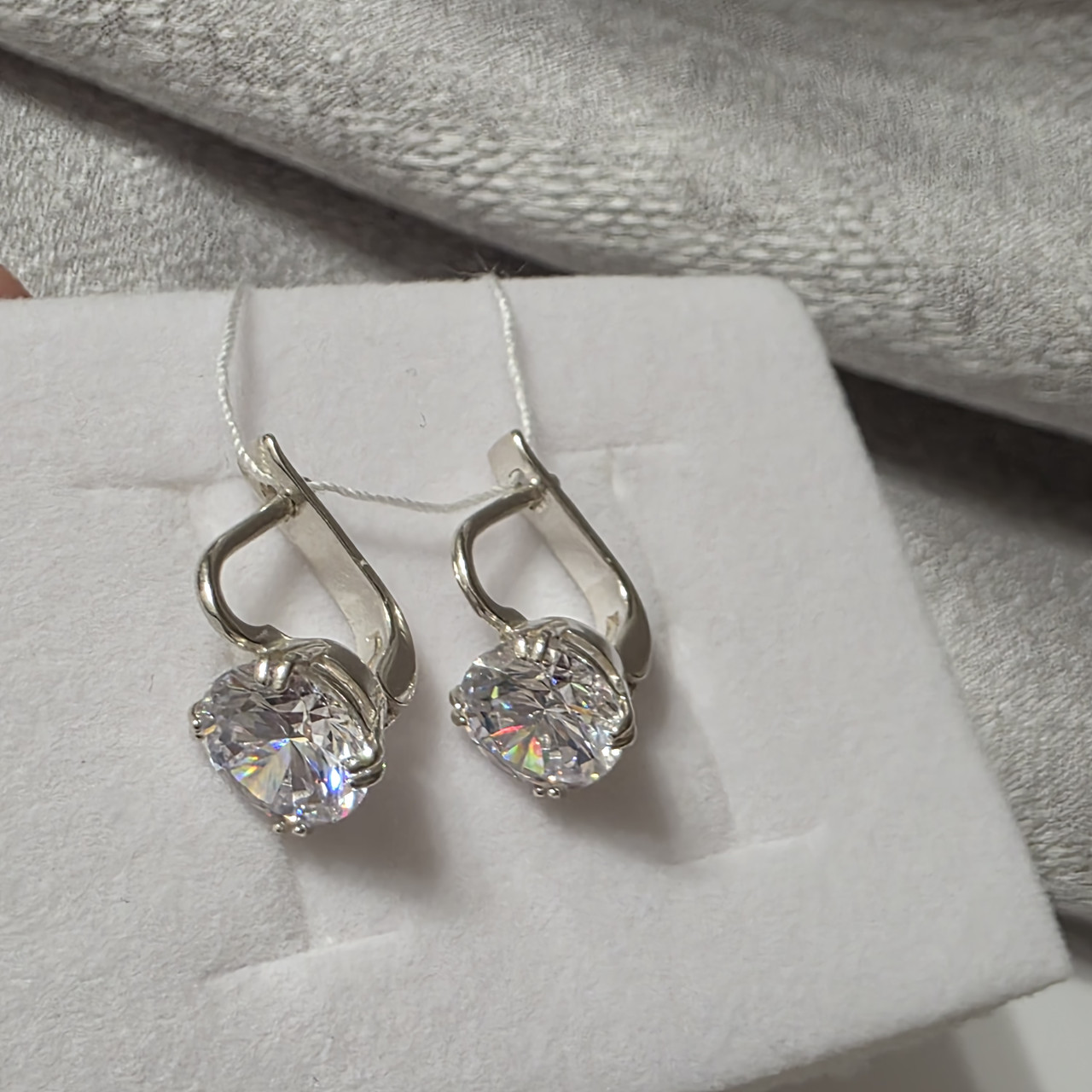 Срібні сережки з фіанітом 9 мм Білий, фото 1