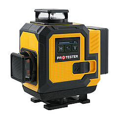 Лазерний рівень 16 ліній 4D (2xH360/2xV360, LCD-дисплей, пульт ДК + ШТАТИВ — зелений промінь) PROTESTER LL616G-TR
