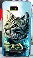Чехол бампер силиконовый для HTC Desire 400 T528w с рисунком кот в бабочке