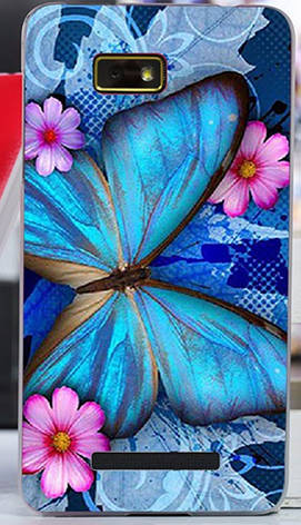 Чохол бампер силіконовий для HTC Desire 400 T528w з малюнком синя метелик, фото 2