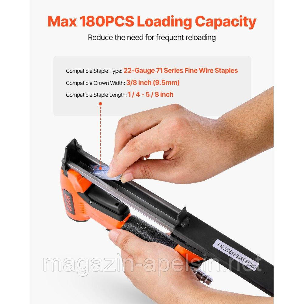 Пневматичний степлер VEVOR, пневматичний цвяхозабивач для тонких скоб серії 71, коронка 9,5 мм, довжина 6-16 мм, макс. 180 шт.