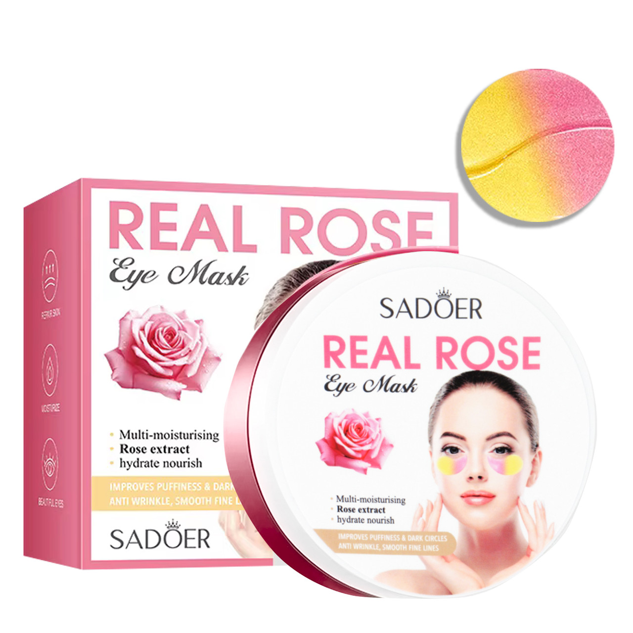 Двоколірні гідрогелеві патчі під очі SADOER Rose зволожуючі, живильні 60 шт, фото 1