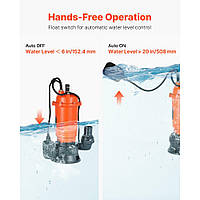 Занурювальний насос VEVOR 1500 Вт, 22800 л/год, чавунний насос для брудної води з автоматичним поплавковим вимикачем, напір 18 м,