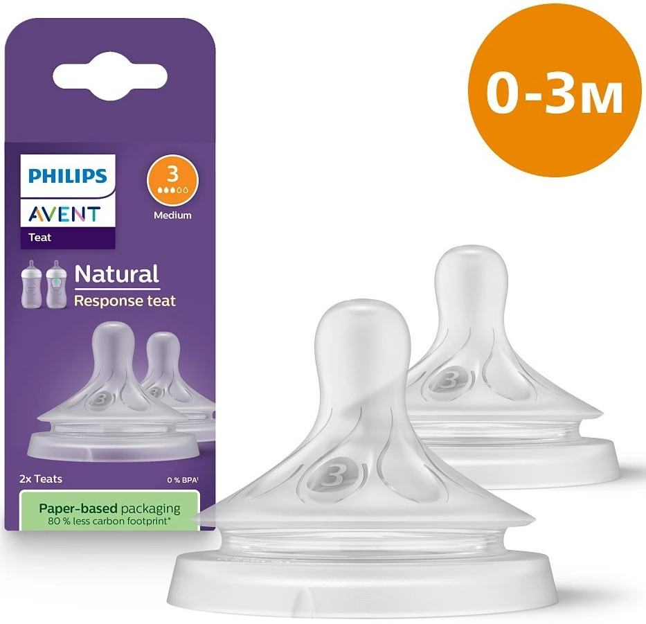 Соска Avent Natural 1міс+, Природний Потік, 2 шт Повільний Потік, фото 1