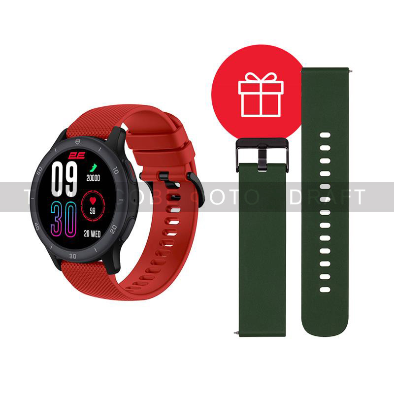 Смарт-годинник 2E Motion GT2 47мм, 1.32", 360x360, BT 5.2, Чорно-червоний + ремінець зелений, фото 1
