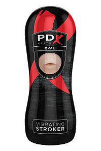 Мастурбатор-рот у чорній колбі Pipedream PDX Elite з вібрацією, тілесний