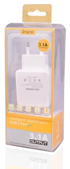 Зарядний пристрій 4 USB порту 3.1 A для смартфонів та планшетів мережевий із soft-touch покриттям