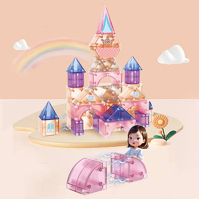 Дитячий магнітний конструктор Принцеса 66 предмета ігровий набір для збирання карети та замка Яскраві блоки DIY