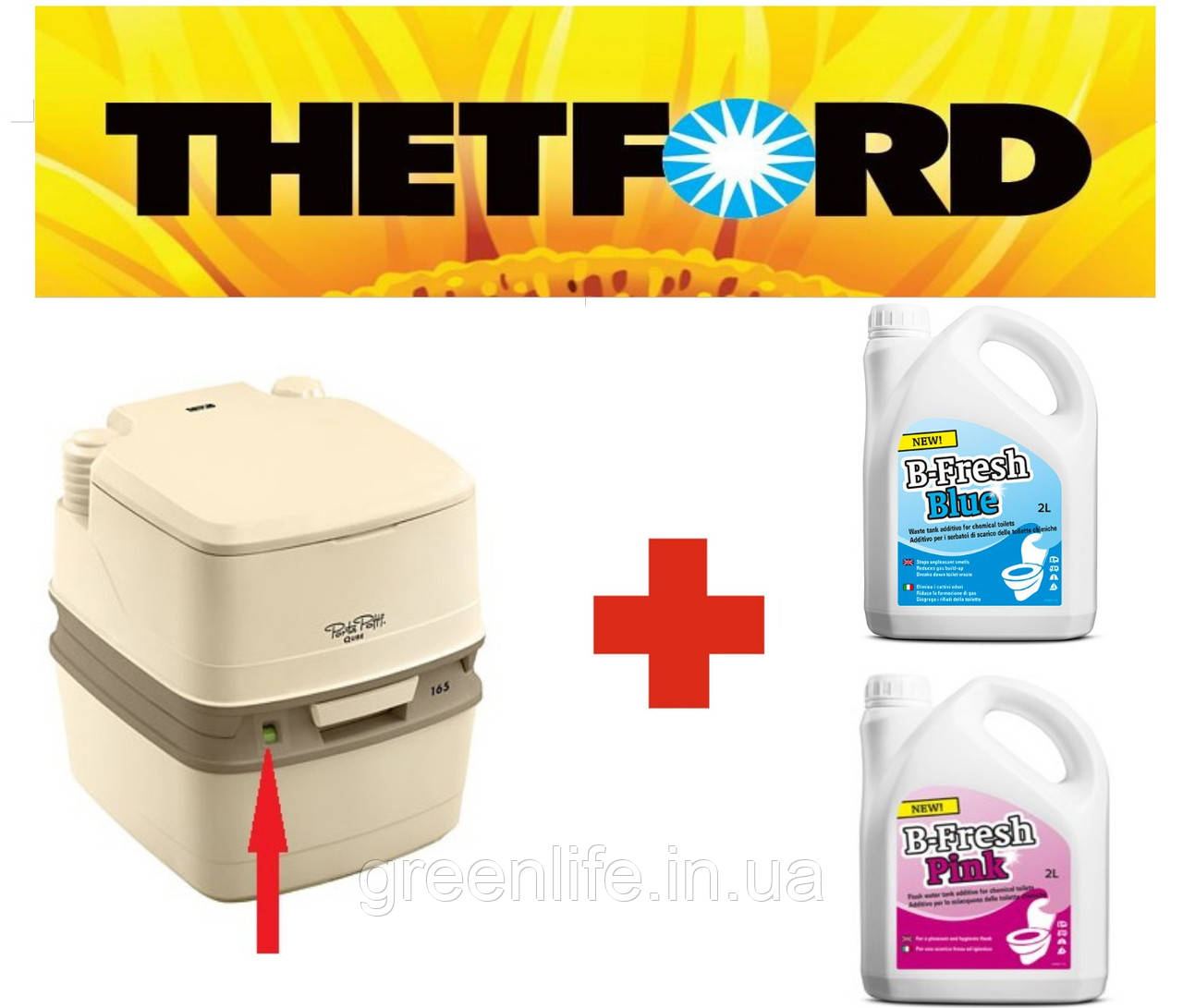Біотуалет, Порта Поті 165 люкс, з медичного пластику, Оригінал, THETFORD, Porta Potti 165 Luxe + набір рідин, фото 1