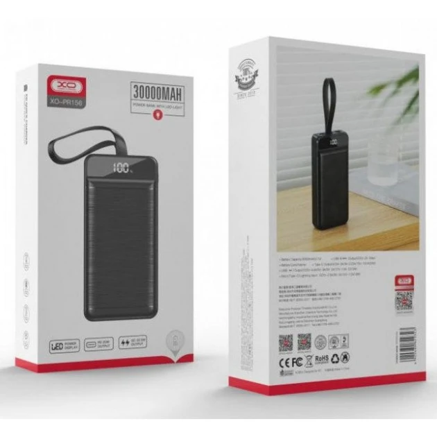 Мобільна батарея XO PR156 fast-charging PD20W/QC22.5W 30 000 mAh, фото 1