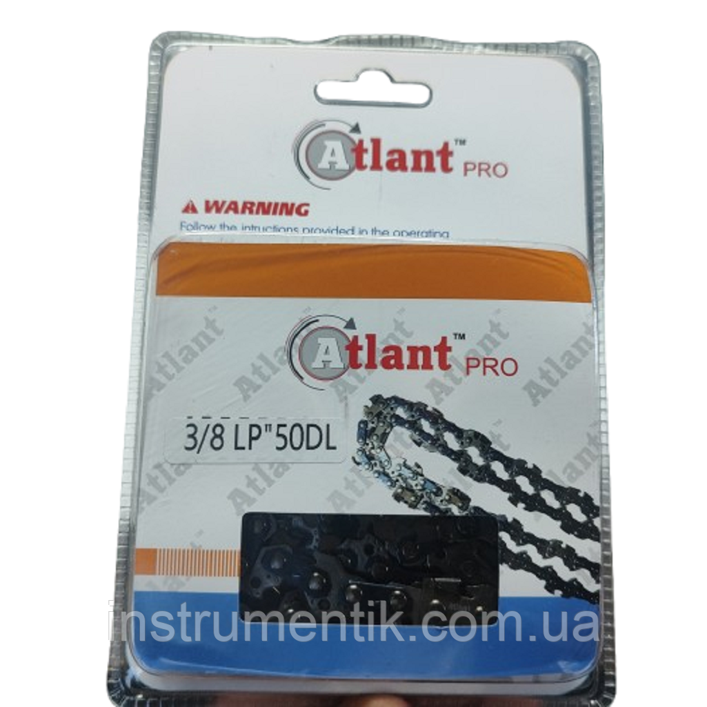 Ланцюг ATLANT PRO победитовою напайкою крок 3/8" паз 1,3 мм 50 ланок (25 зубів), фото 1
