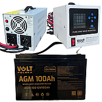 Комплект Volt Polska SINUS PRO 1100 E PLUS 12/230V 800/1200 + Акумулятор AGM 12V 100 Ah (mrk)