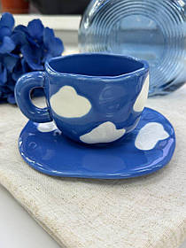 Чашка з блюдцем 300мл " Синє небо ручна робота