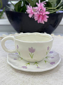 Чашка з блюдцем 300мл "Ніжний тюльпан  ручна робота