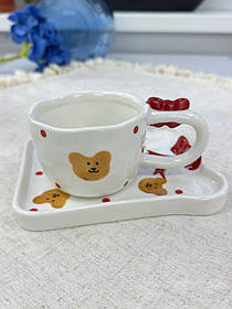 Чашка з блюдцем 220мл "Банти і мішки" ручна робота