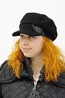 Кепі жіноча однотонна кашемір вишивка фліс 57/58 чорна