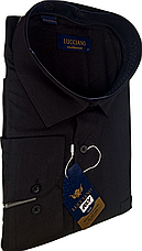Чоловічі сорочки батал велетень Lucciano vd-1001 однотонна класична Туреччина, ошатна чорна стильна, фото 2