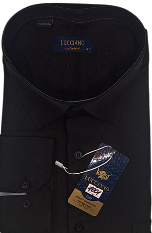 Чоловічі сорочки батал велетень Lucciano vd-1001 однотонна класична Туреччина, ошатна чорна стильна, фото 1