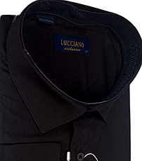 Чоловічі сорочки батал велетень Lucciano vd-1001 однотонна класична Туреччина, ошатна чорна стильна, фото 4