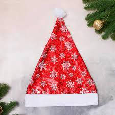 Новорічний ковпак із сніжинками, червона шапка Санта Клауса з хутром і помпоном, святковий аксесуар, фото 2