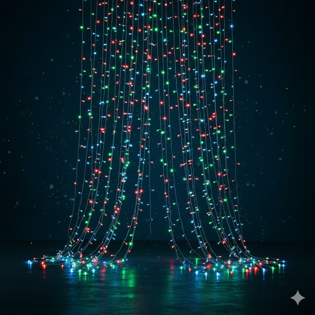 Гірлянда штора – водоспад на прозорому дроті Мультикольорова, 320 LED, 3×3 м, фото 1