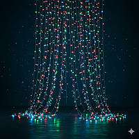 Гірлянда штора – водоспад на прозорому дроті Мультикольорова, 320 LED, 3×3 м
