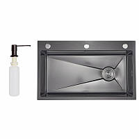 Lidz Handmade H7545B Мойка для кухни интегрированная Decor Black PVD Honeycomb 3,0/1,0 мм LDH7545BDECPVD48373