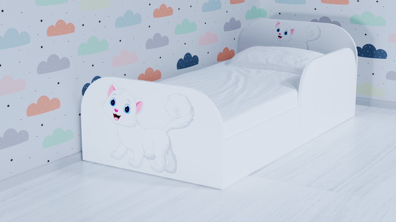 Дитяче ліжко з захисним бортиком Кішечка Біла 70х140см - фото 1 - id-p2788766977