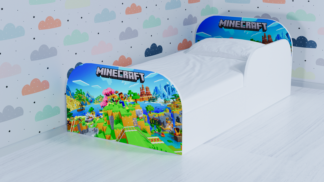 Дитяче ліжко з захисним бортиком Майнкрафт 70х140см - фото 1 - id-p2788768289