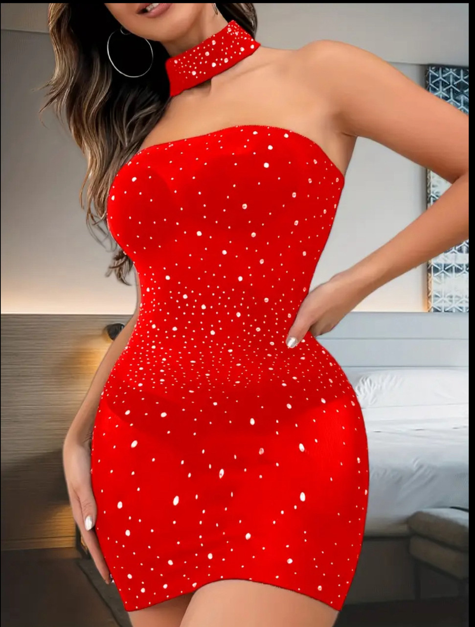 Мініплаття в стразах (XS/XL, червоний)