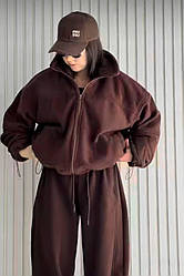 Жіночий шоколадний теплий мякий бомбер з двостороннього полар флісу з утяжками по низу і на рукавах в р. 42/48