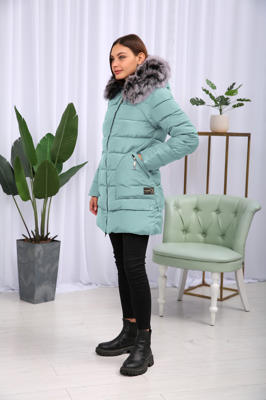 Жіноча зимова тепла куртка пуховик  на  холлофайбері з натуральний хутром, фото 1