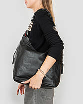 Сумка мішок на дві змійки класична жіноча шкіряна чорна на плече на два відділи на змійках зверху Alex Rai 8087-9, фото 2