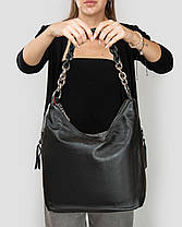 Сумка мішок на дві змійки класична жіноча шкіряна чорна на плече на два відділи на змійках зверху Alex Rai 8087-9, фото 4