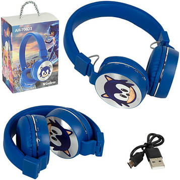 Навушники «Sonic» з LED-підсвічуванням бездротові накладні великі блютуз з мікрофоном FM/TF для музики, ПК і дзвінків, сині