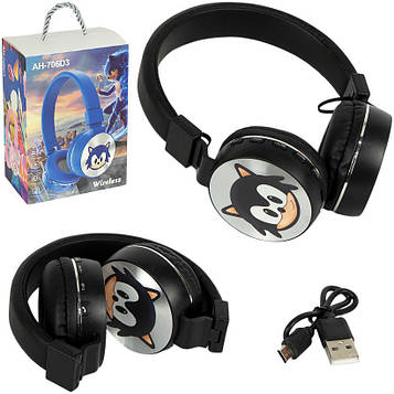 Навушники «Sonic» з LED-підсвічуванням бездротові накладні великі блютуз з мікрофоном FM/TF для музики, ПК і дзвінків, чорні