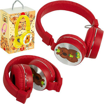 Навушники «Капібара» з LED-підсвічуванням бездротові накладні великі блютуз з мікрофоном FM/TF для музики, ПК і дзвінків, червоні