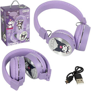 Навушники «Kuromi» з LED-підсвічуванням бездротові накладні великі блютуз з мікрофоном FM/TF для музики, ПК і дзвінків, фіолетові