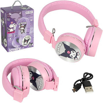 Навушники «Kuromi» з LED-підсвічуванням бездротові накладні великі блютуз з мікрофоном FM/TF для музики, ПК і дзвінків, рожеві