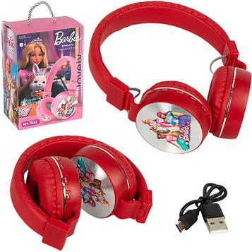 Навушники «Барбі» з LED-підсвічуванням бездротові накладні великі блютуз з мікрофоном FM/TF для музики, ПК і дзвінків, червоні