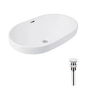 Комплект Qtap Leo: Раковина врізна овальна 590x400x170 мм White + Донний клапан PU02O